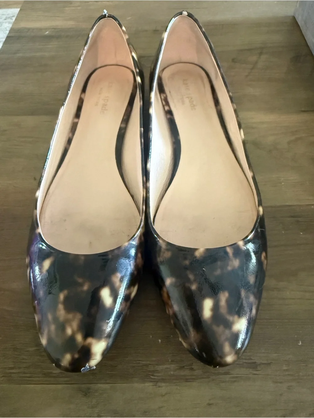 KATE SPADE Tortoise Print FALLYN Patent Leather   Flats Shoes size 9 GUC